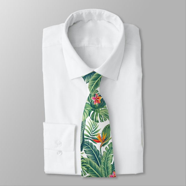 Tropical Banana Monstera Palm Blätter & Blume Krawatte (Gebunden)
