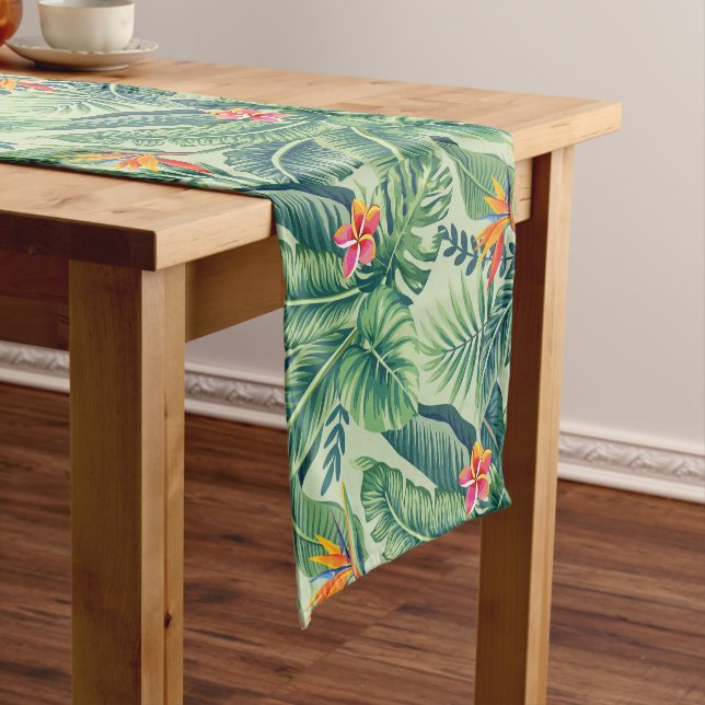 Tropical Banana Monstera Palm Blätter & Blume Kurzer Tischläufer (Beispiel)