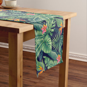 Tropical Banana Monstera Palm Blätter & Blume Kurzer Tischläufer