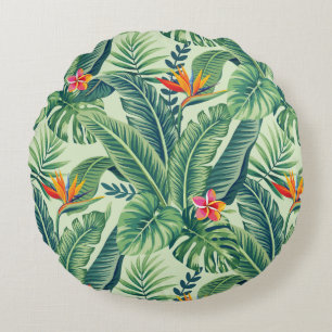 Tropical Banana Monstera Palm Blätter & Blume Rundes Kissen