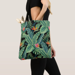 Tropical Banana Monstera Palm Blätter & Blume Tasche