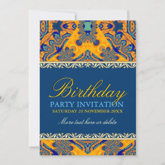 Tropical Batik Orange Blue zum Geburtstag Einladun Einladung