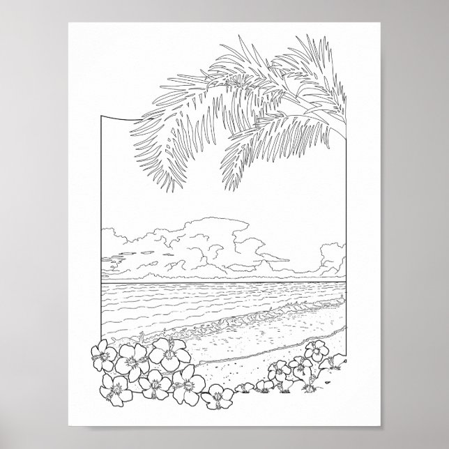 Tropical Beach Adult Coloring Poster (Vorne)