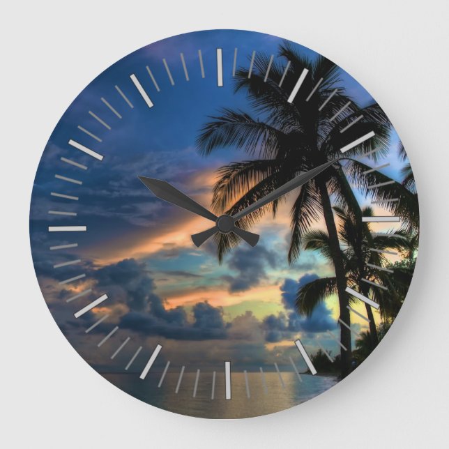 Tropical Beach and Palm Trees Große Wanduhr (Vorderseite)