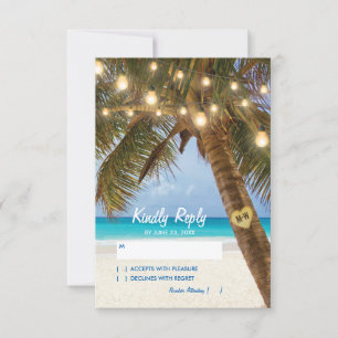 Tropical Beach and String Lights Wedding RSVP
