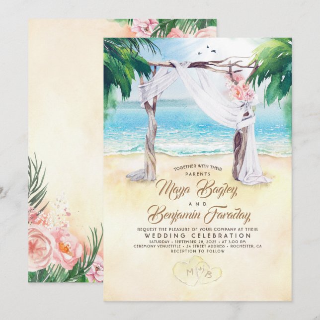 Tropical Beach Arbor Dreamy Summer Wedding Einladung (Vorne/Hinten)