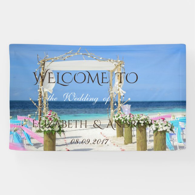 Tropical Beach Arbor Floral Wedding Banner (Horizontal)