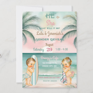Tropical Beach Baby Gender offenbaren Blush Sage Einladung