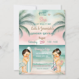 Tropical Beach Baby Gender offenbaren Blush Sage Einladung