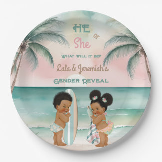Tropical Beach Baby Gender offenbaren Blush Sage Pappteller