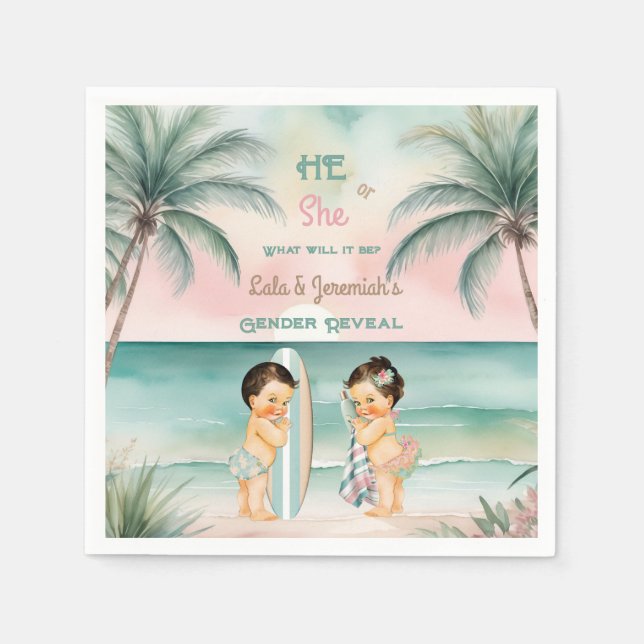 Tropical Beach Baby Gender offenbaren Blush Sage Serviette (Vorderseite)