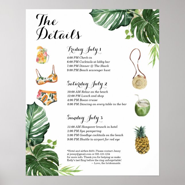 Tropical Beach Bachelorette Wochenende Poster (Vorne)