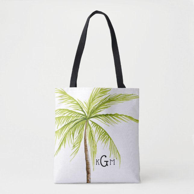 Tropical Beach Bag Palm Tree Monogram Tasche (Vorderseite)