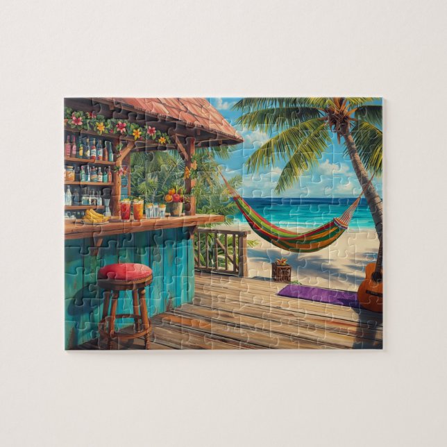 Tropical Beach Bar Hammock Art (Horizontal)