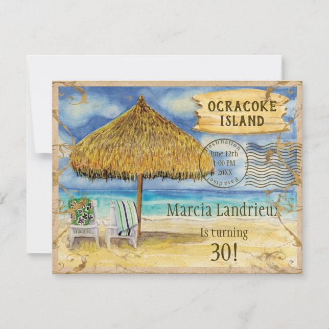 Tropical Beach Birthday Party Destination Paradies Einladung (Vorderseite)
