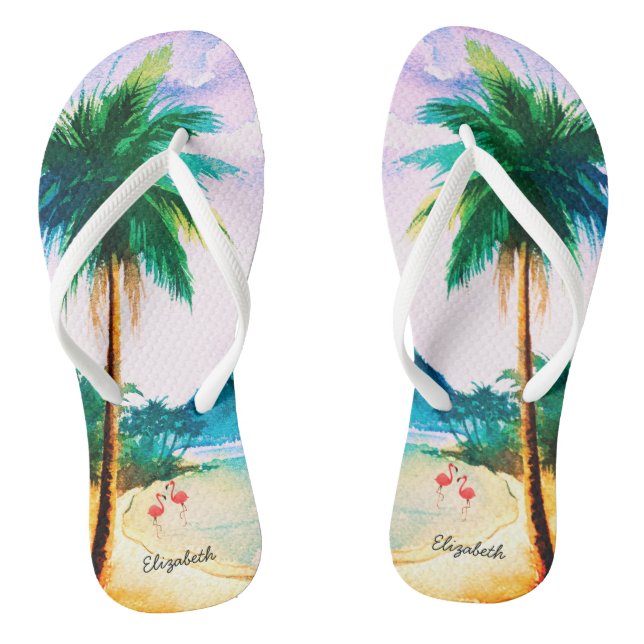 Tropical Beach Blue Green Watercolor Flip Flops (Fußbett)