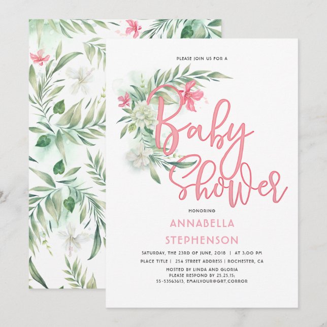 Tropical Beach Blume Babydusche Einladung (Vorne/Hinten)