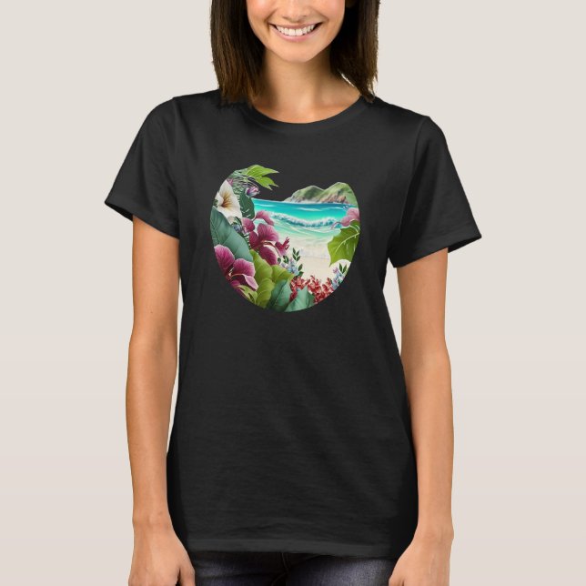 Tropical Beach Blume Floral Island Paradise T-Shirt (Vorderseite)