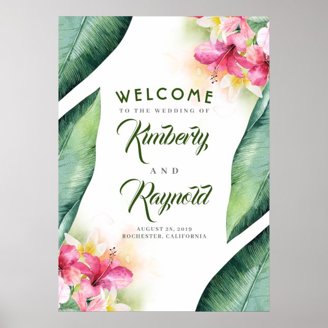 Tropical Beach Blume und Palmenblättriger Begrüßun Poster (Vorne)