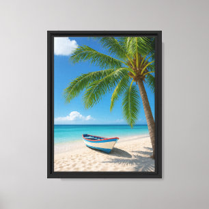 Tropical Beach Boat und Palm Tree Leinwanddruck
