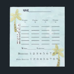 Tropical Beach Bunco Score Pad Notizblock<br><div class="desc">Fun Bunco Bruchpad oder Partitur Blatt für Ihre tropische Strand Bunco themed Veranstaltung. Das Score-Blatt hat eine blaue Farbe mit goldenen Palmen. Leicht zu lesen und leicht zu bewerten. Kreuzen Sie Ihre Bunco's und Baby Bunco's. Suchen Sie nach passenden Tischkarten.</div>
