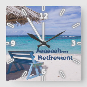 Tropical Beach, Chair,Ahhh Retirement Quadratische Wanduhr