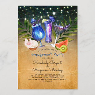 Tropical Beach Cheques Cocktails Engagement Party Einladung