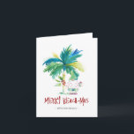 Tropical Beach Christmas Card<br><div class="desc">Diese Weihnachtskarten am Strand sind mit einer inselinspirierten exotischen Palme und dem niedlichen Weihnachtsfeiertag ausgestattet. Die Wörter "Merry Beach-mas" sind handgeschriebene Sets. Verwenden Sie die Vorlagenfelder, um Ihren personalisierten Gruß hinzuzufügen. Eine charmante Wahl, um diese Ferienzeit an Freunde und Familie zu schicken. Wenn Sie nach mehr tropischen Weihnachtskarten Designs suchen,...</div>