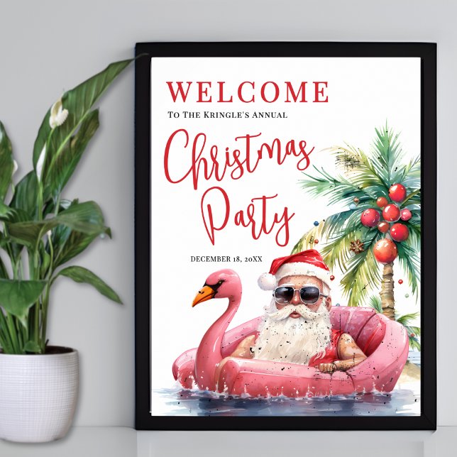 Tropical Beach Christmas Party Begrüßungszeichen Poster (Tropical Beach Christmas Party Welcome Sign)
