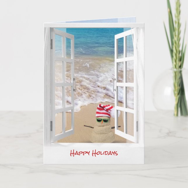 Tropical Beach Christmas Sand Snowman Karte (Vorderseite)