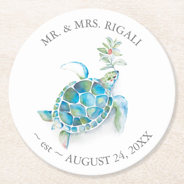 Tropical Beach Christmas Sea Turtle Runder Pappuntersetzer (Vorderseite)