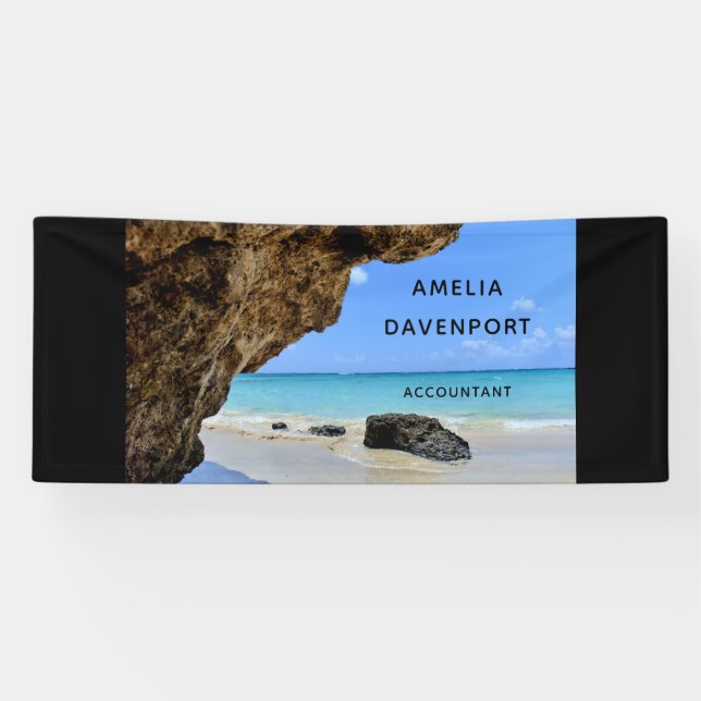Tropical Beach Coast mit Big Rock Business Banner (Horizontal)