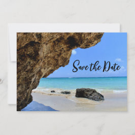 Tropical Beach Coast mit einer Big Rock Hochzeit Save The Date