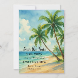 Tropical Beach Coastal Palm Tree Wedding Einladung