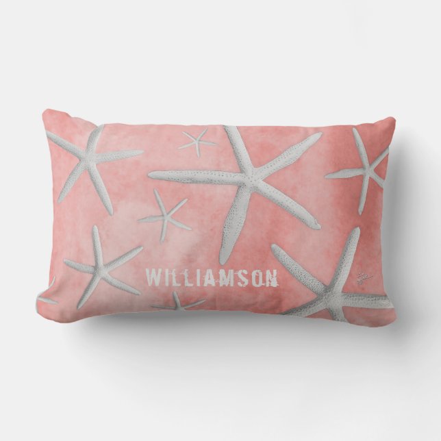 Tropical Beach Coastal Starfish Modern Coral Lendenkissen (Vorderseite)