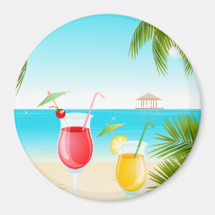Tropical Beach Cocktail Round Magnet! Magnet