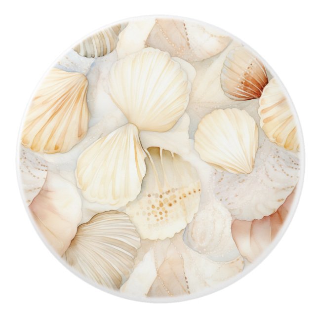 Tropical Beach Cream Peach Muscheln Keramikknauf (Vorderseite)