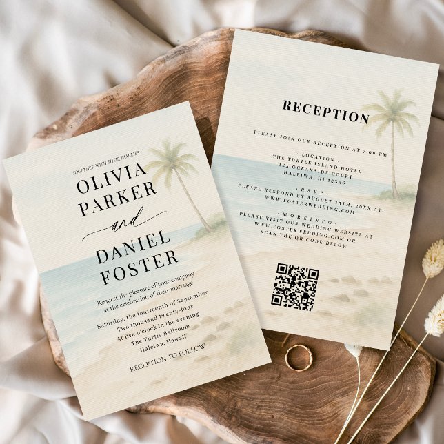 Tropical Beach Destination QR Code Wedding  Einladung (Von Creator hochgeladen)