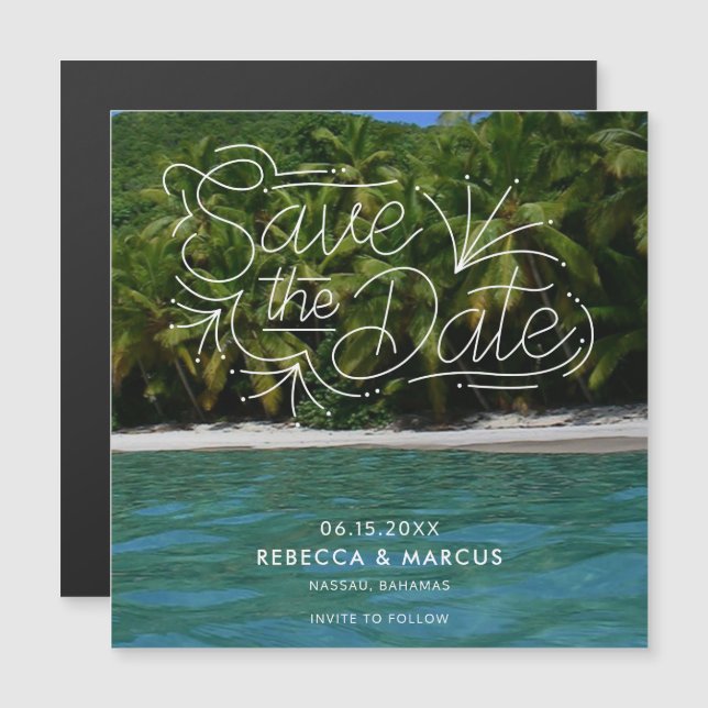 Tropical Beach Destination Wedding Save the Date Magnetkarte (Vorne/Hinten)