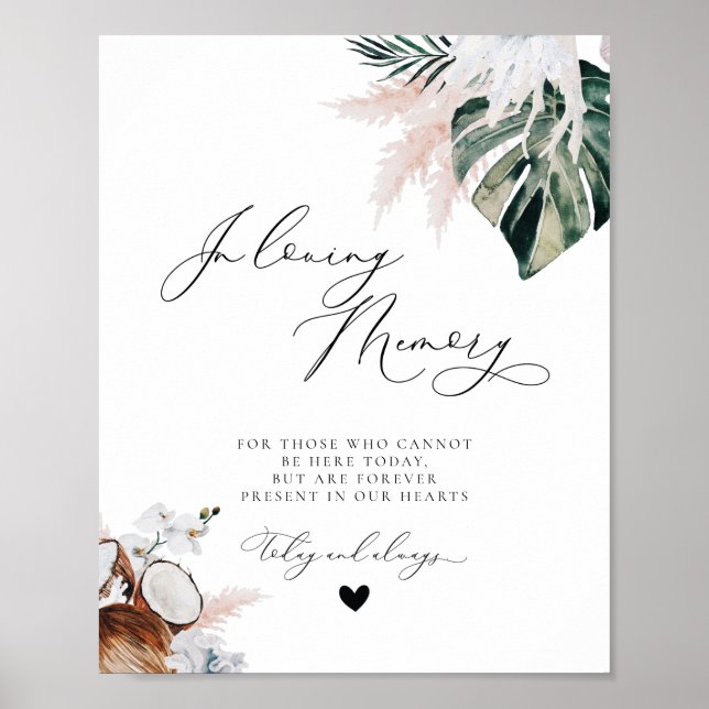 Tropical Beach Dusty Blue Memorial Wedding Sign Poster (Vorne)