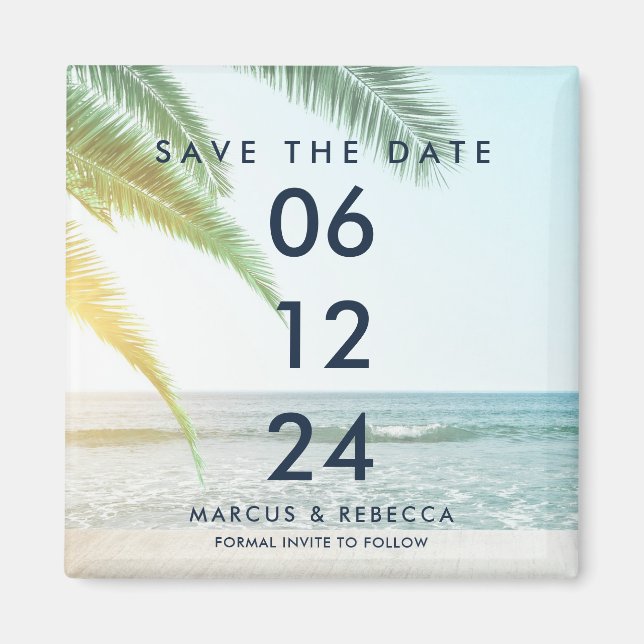 Tropical Beach Enregistrer Date Mariage Magnet (Devant)