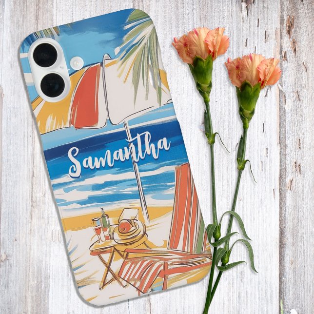 Tropical Beach Escape - Personalisiertes Sommerpar iPhone 16 Plus Hülle (beach scene illustration)