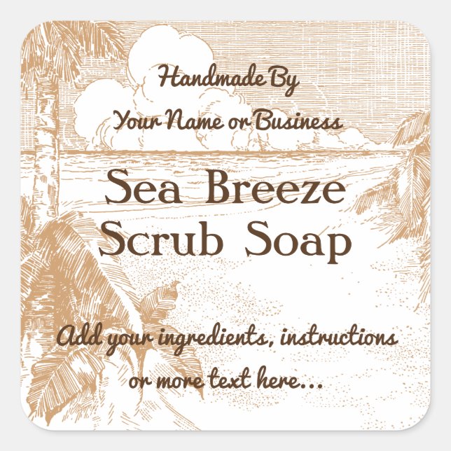 Tropical Beach Etching Editable Soap Aufkleber (Vorderseite)