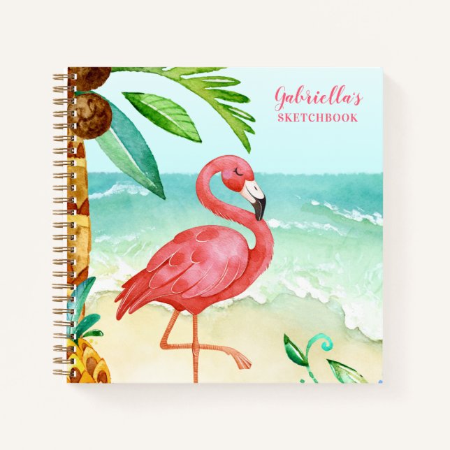 Tropical Beach Flamingo Personalisiertes Sketchboo Notizbuch (Vorderseite)