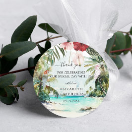 Tropical Beach Floral Palm Gastgeschenk Hochzeit Runder Aufkleber
