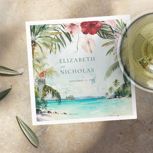 Tropical Beach Floral Palm | Hochzeit von Napkins Serviette (Von Creator hochgeladen)