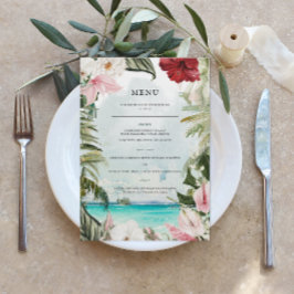 Tropical Beach Floral Palm | Hochzeitsmenü Menükarte