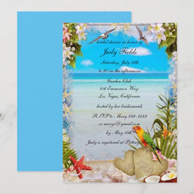 Tropical Beach Floral Wedding Brautparty Card Einladung (Vorne/Hinten)