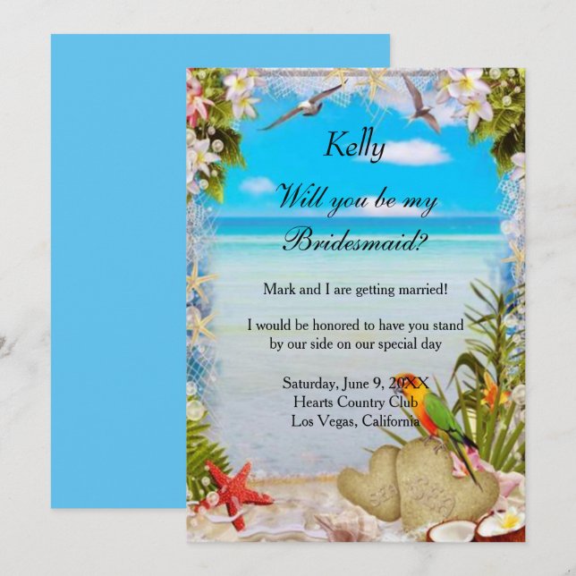 Tropical Beach Floral Wedding Bridesmaicard Einladung (Vorne/Hinten)