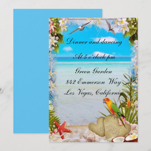 Tropical Beach Floral Wedding Card Einladung (Vorne/Hinten)